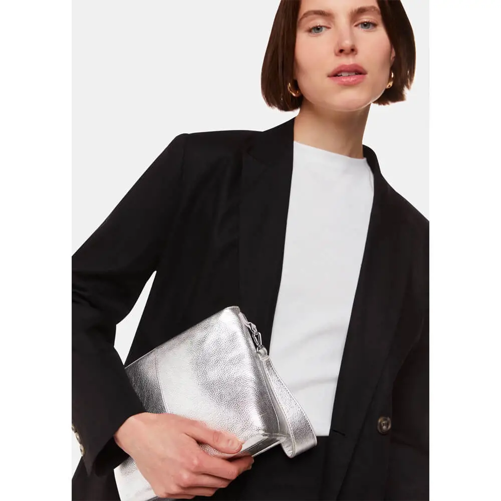Whistles Avah Silver Zip Top Clutch
